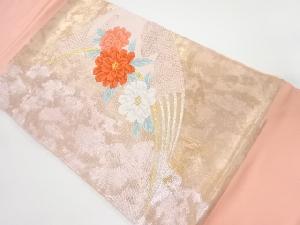 扇に花模様織り出し名古屋帯